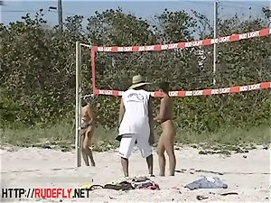 super-fucking-hot babes filmed lounging on a nudist beach